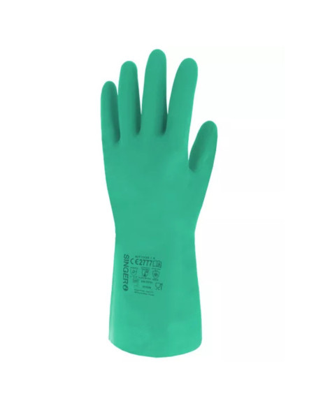 Gants nitrile vert floqué 30 cm - Norme EN388/EN374 - Taille 9