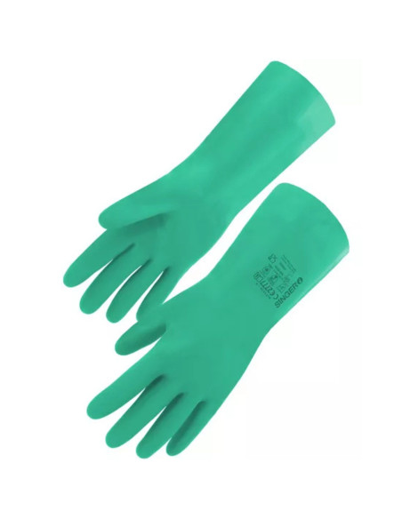 Gants nitrile vert floqué 30 cm - Norme EN388/EN374 - La paire - Taille 9